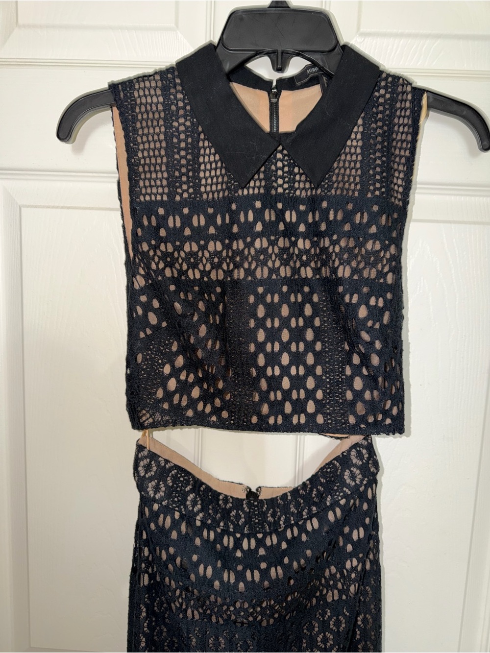 BCBGMaxAzria Black Lace Cropped Collared Dress